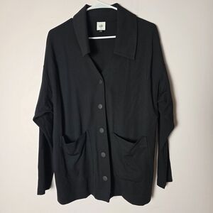 Cabi Elemental Topper Shacket Black Medium Snap Front Knit Jacket Style 6253